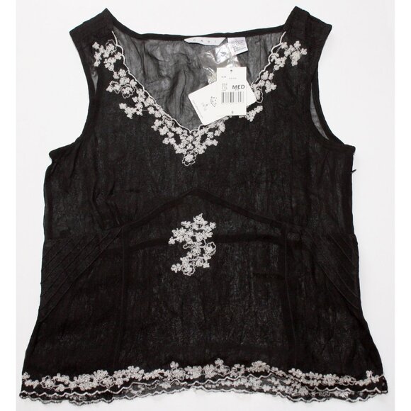CAbi Black Sleeveless Blouse Top Viscose Laces Style #232 Medium Side Zipper New - Picture 3 of 6
